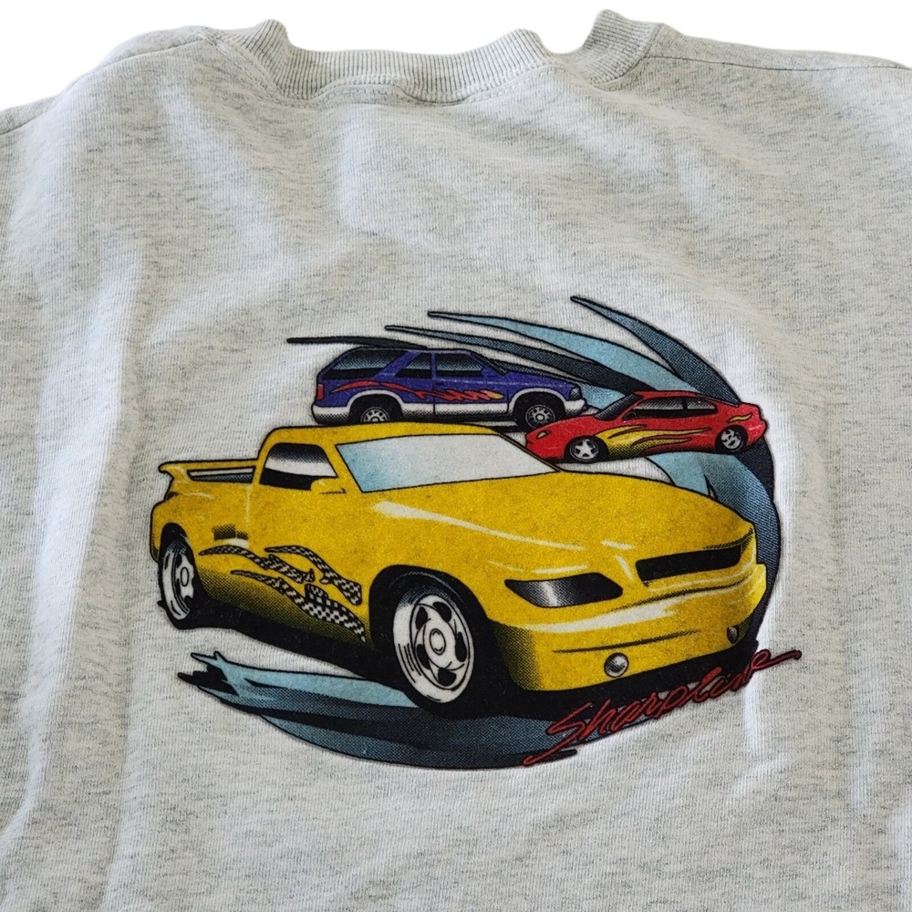 VTG Sharpline Sweatshirt Flocked Graphic Sweatshirt Sweater‎ Cars Large 90's